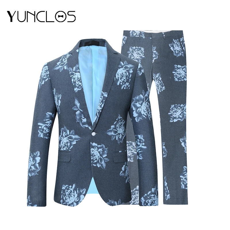 Костюм мужской с большими пионами и одним воротником 2 предмета | Мужская одежда