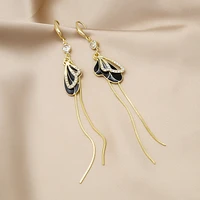 vintage elegant butterfly wings long drop earrings shiny crystal chain tassel female dangle hook earring trendy accessories