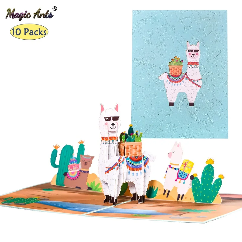 

10 Pack 3D Llama Pop-Up Birthday Card Gift for Kids Dad Business Cute Cartoon Animal Greeting Cards Handmade