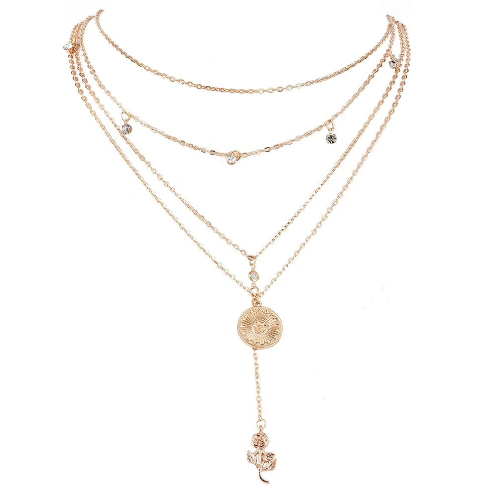 Женское Ожерелье в стиле бохо винтажное ожерелье с кристаллами и розовым солнцем