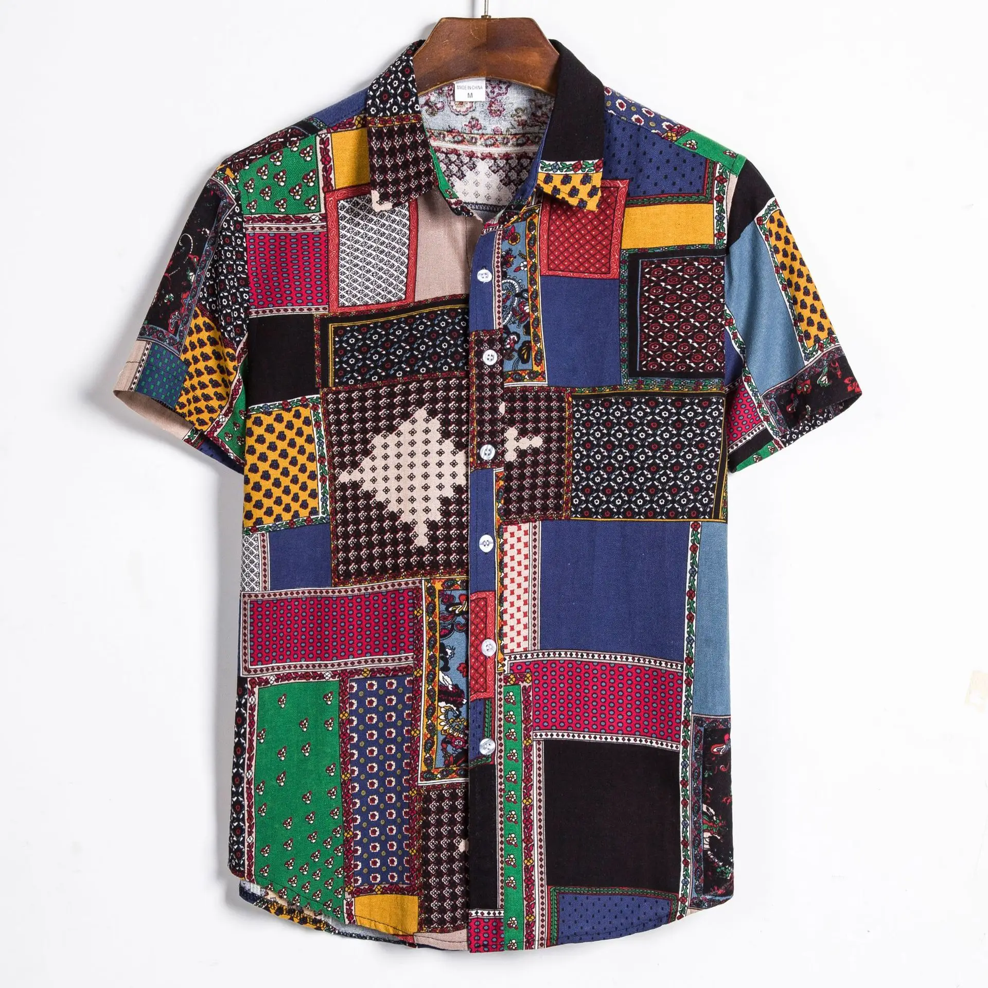 

Fashion Men's shirt Streetwear Casual Short sleeve shirt Camisa Button Plaid Hawaii Print Beach Blouse Top Camisa masculina