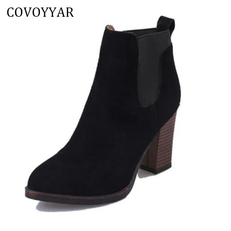 Covoyar/черные женские ботильоны на толстом каблуке сезон осень-зима Ботинки Martin из