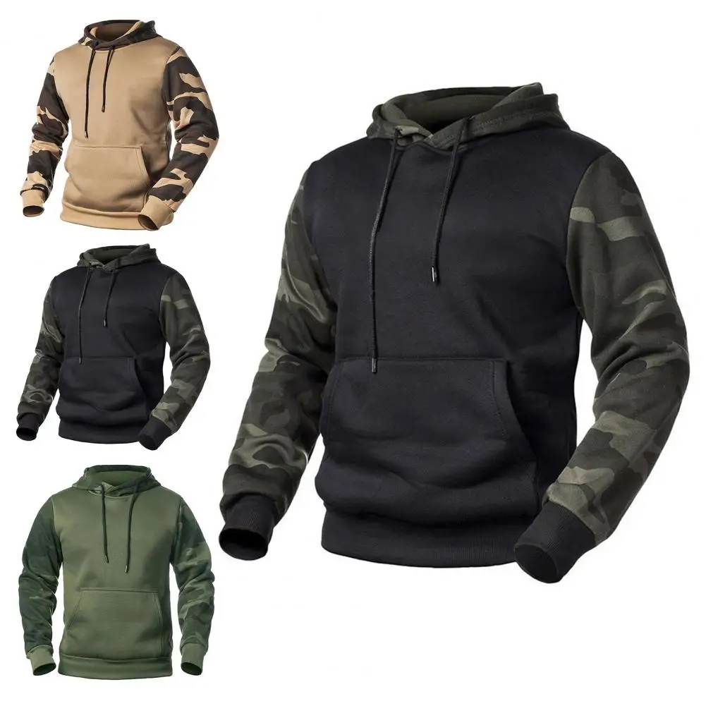 

Camouflage Stitching Streetwear Elastic Cuff Large Pocket Men Hoodie for Daily Wear Fashionable