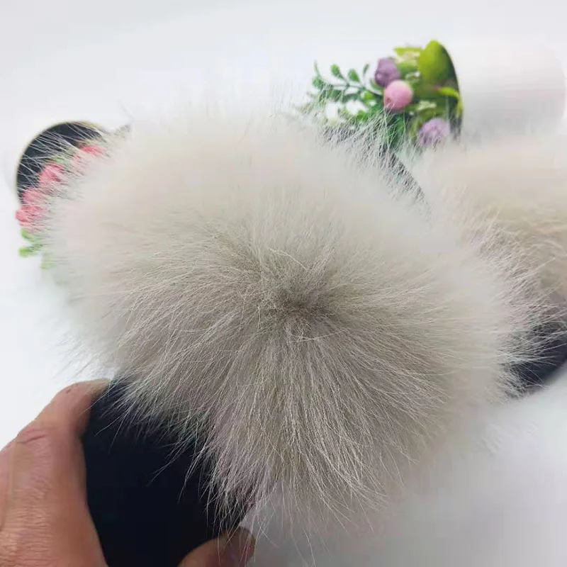 Детские шлепанцы из лисьего меха для мальчиков и девочек дома пляжа детские