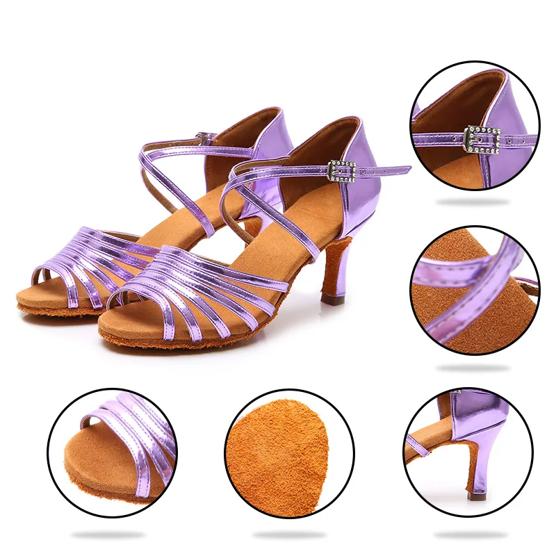Women Rhinestone Ballroom Dance Shoes Latin Salsa Performance Dance Shoes Purple Female Black Red Brown Dancing Shoes