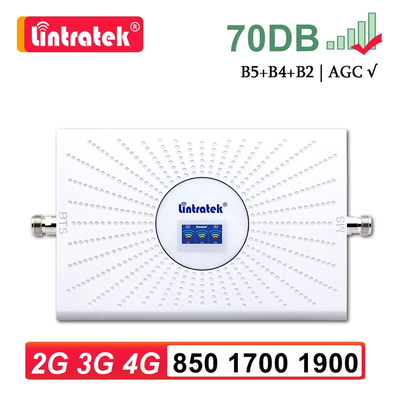 AGC 70dB 2G 3G 4G Усилитель сотового сигнала 850 1700 1900 B5 CDMA GSM LTE B2 B4 AWS UMTS повторитель