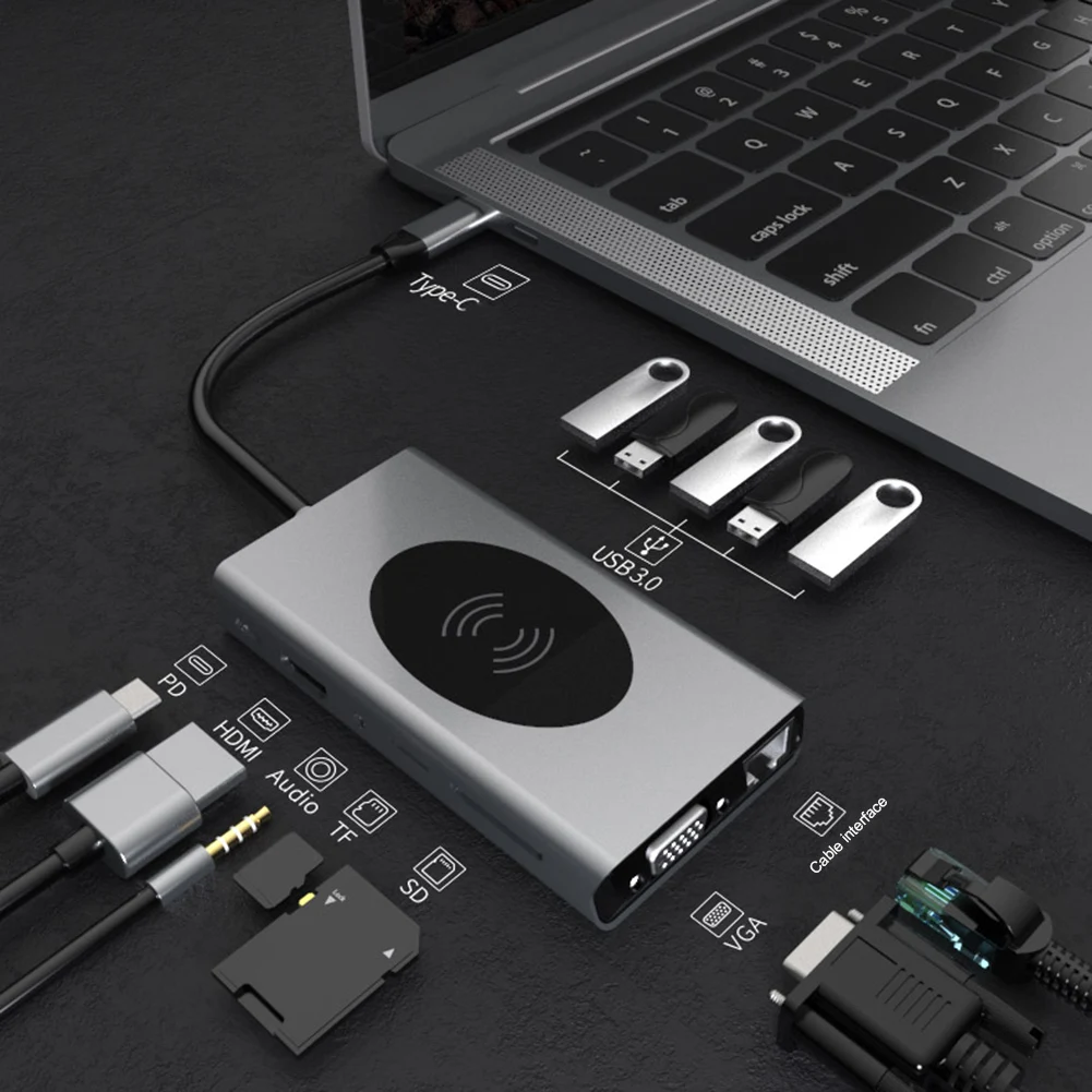 Тип USB C док-станция 3 0 Type-C концентратор HDMI адаптер 4K Thunderbolt 5 с TF Card Reader слот PD для