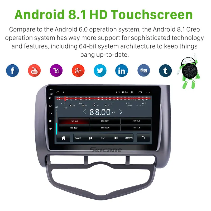 Автомобильный GPS-радиоприемник Seicane 9 дюймов Android 8 1 для Honda Jazz City Auto AC с левым рулем