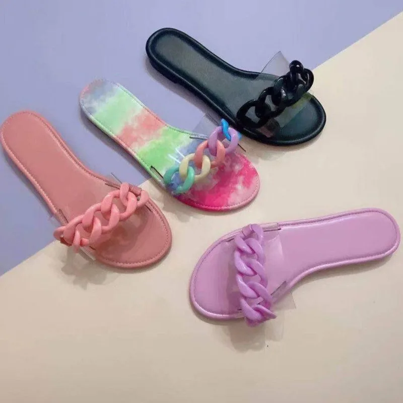 

2021 Slippers Women Cross-border Purple Color Flat Heel Flat Casual Beach Shoes For European And American Plus Size