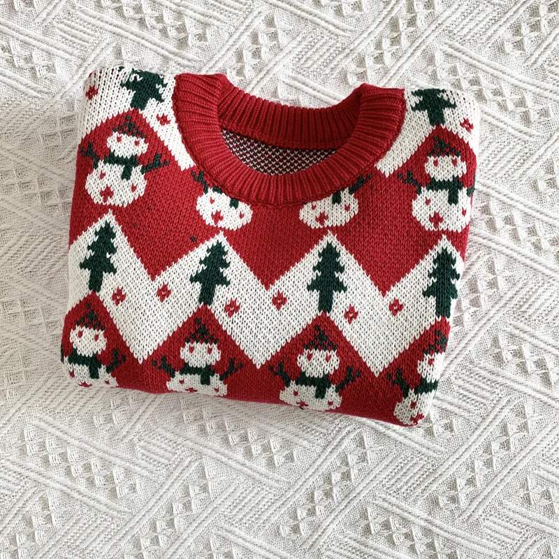 Новинка 2020 года Детский Рождественский свитер жаккардовый с рисунком снеговика