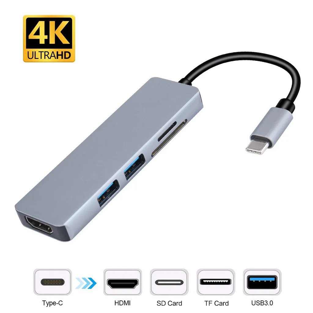 Ouhaobin 5 в 1 концентратор USB type C адаптер к HDMI 4 K видео для ноутбука аксессуары с SD/TF