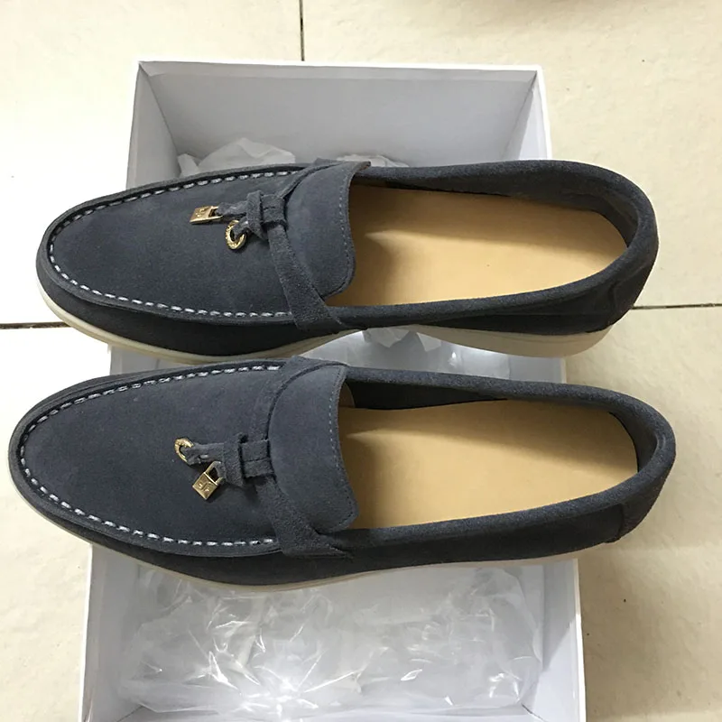 

2020Multicolor Real Leather Suede Comfortable flat Shoes for Women Round Toe metal lock Decoration Causal Shoes Women