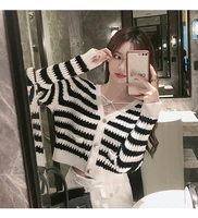 cherry tomato customized 2021 new cardigan with high voice exquisite small fragrant striped knitted short coat