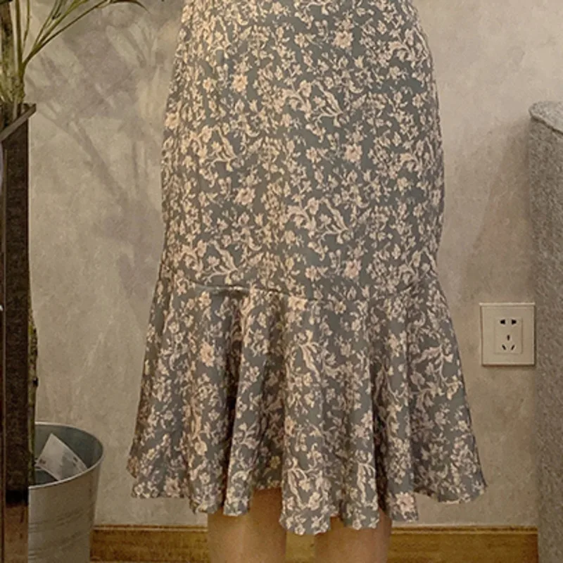 

Spring Fenimine Vestidos Women Long Sleeve Elegant Office Lady Basic Wear Floral Print Trumpet Mermaid Dress Vestido De Mujer