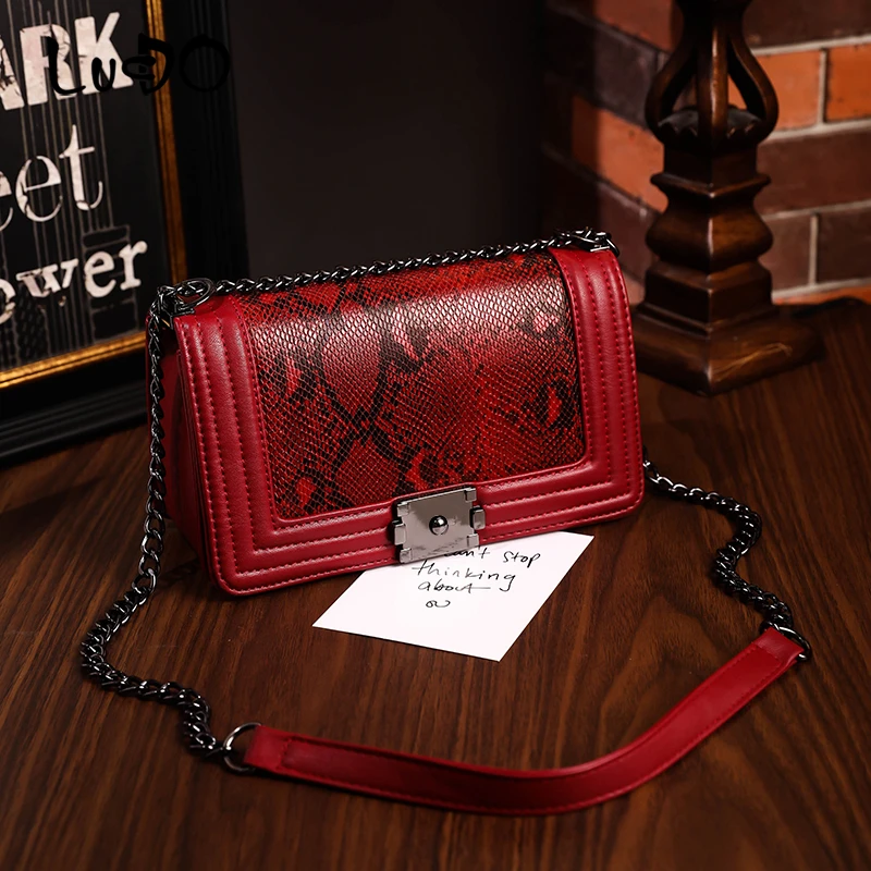 

LUCDO Luxury Serpentine Pattern Crossbody Bag for Women 2020 High Quality PU Leather Shoulder Messager Hand Bags