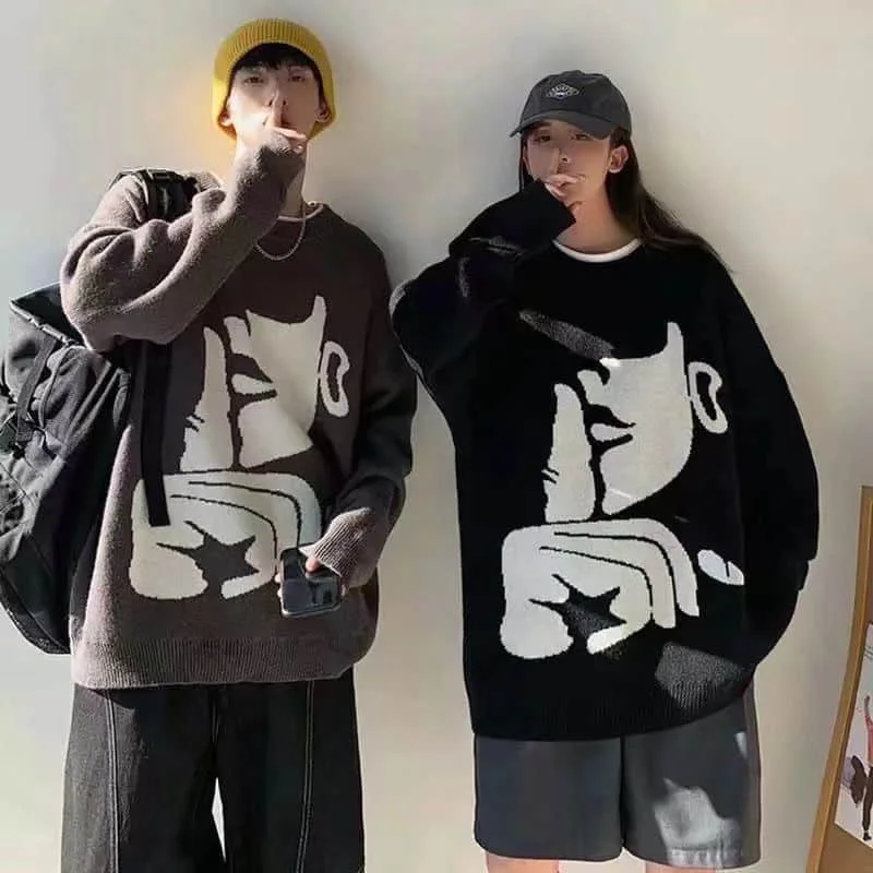 

Sweaters For Men And Women Korean Loose Personality Knitwear Hong Kong Style Couple Thick Lazy Style Top Korean Tops