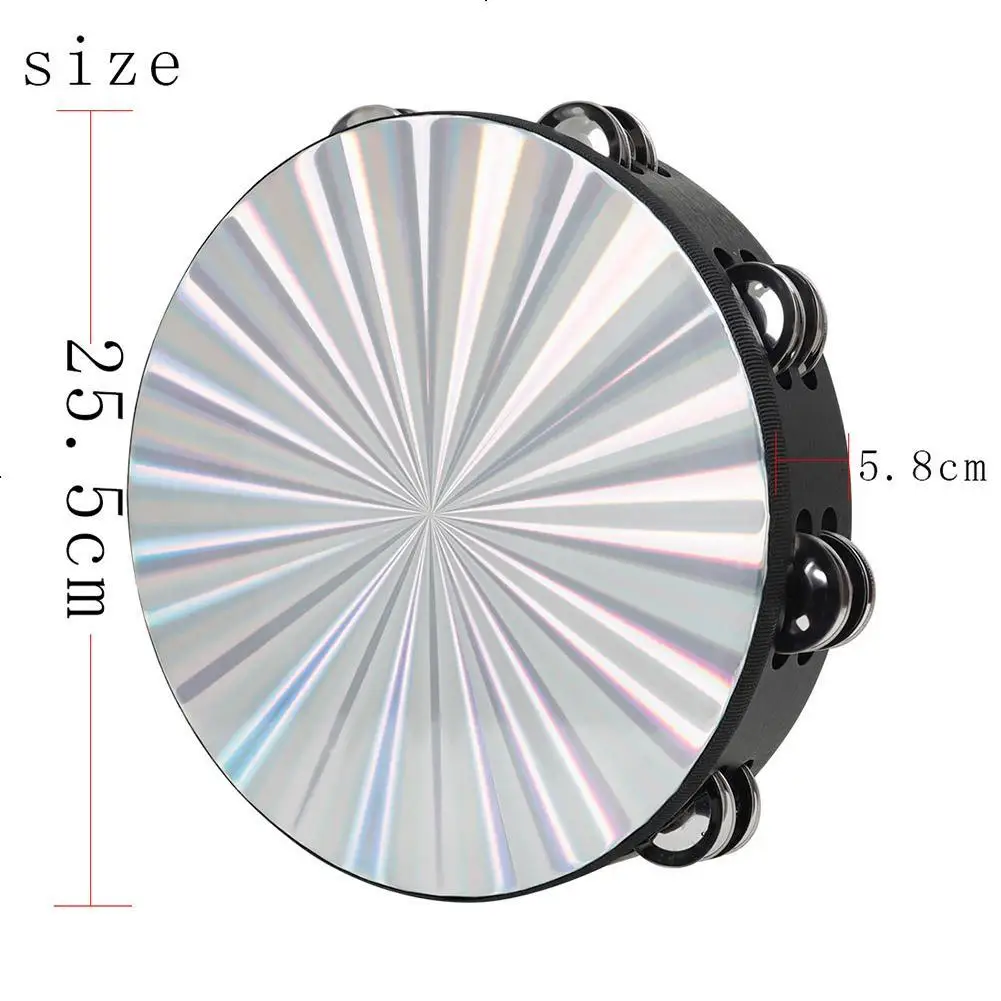 

10 Inch Tambourine Double Row Hand Tambourine Percussion Lightweight Portable Instrument Accessories Musical Instrument D8Z1