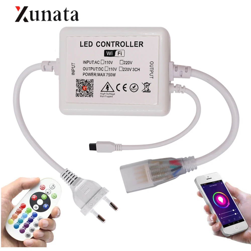 Фото AC110V 220V Wifi rgb-контроллер с 24 клавишами ИК-пульт дистанционного управления 750 Вт 8 мм 10 мм PCB EU US AU UK штекер для светодиодный светильник №1