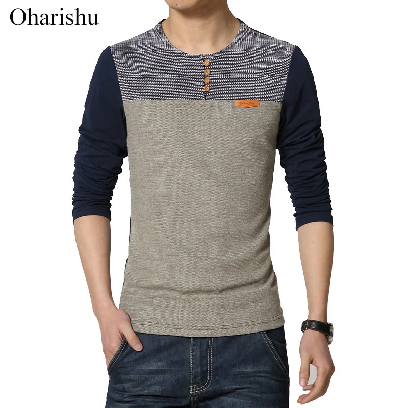 

New Autumn Fashion Brand O-Neck Patchwork Slim Fit Long Sleeve T Shirt Men Trend Casual Men T-Shirt Korean Top Tee Shirts M-5XL
