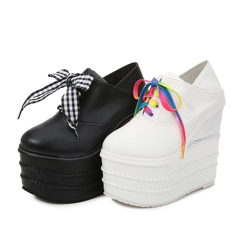 

Новый Four Seasons все-матч ленивый один-для ног с двумя способами носки Ультра-высокая танкетка с толстыми подошвами, каблук 15 см, белые туфли на ...