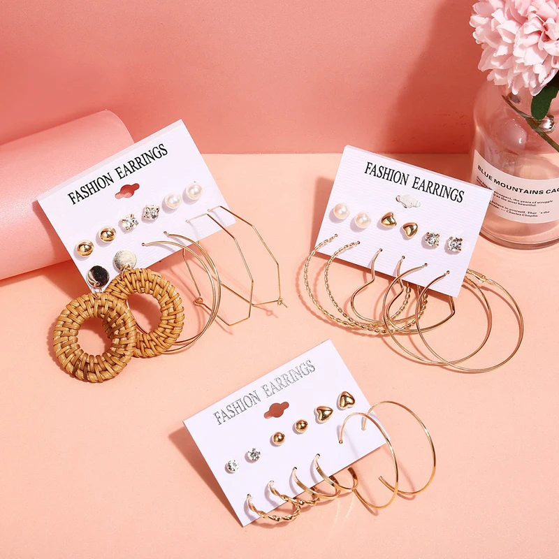 Женские винтажные акриловые серьги набор больших геометрических круглых