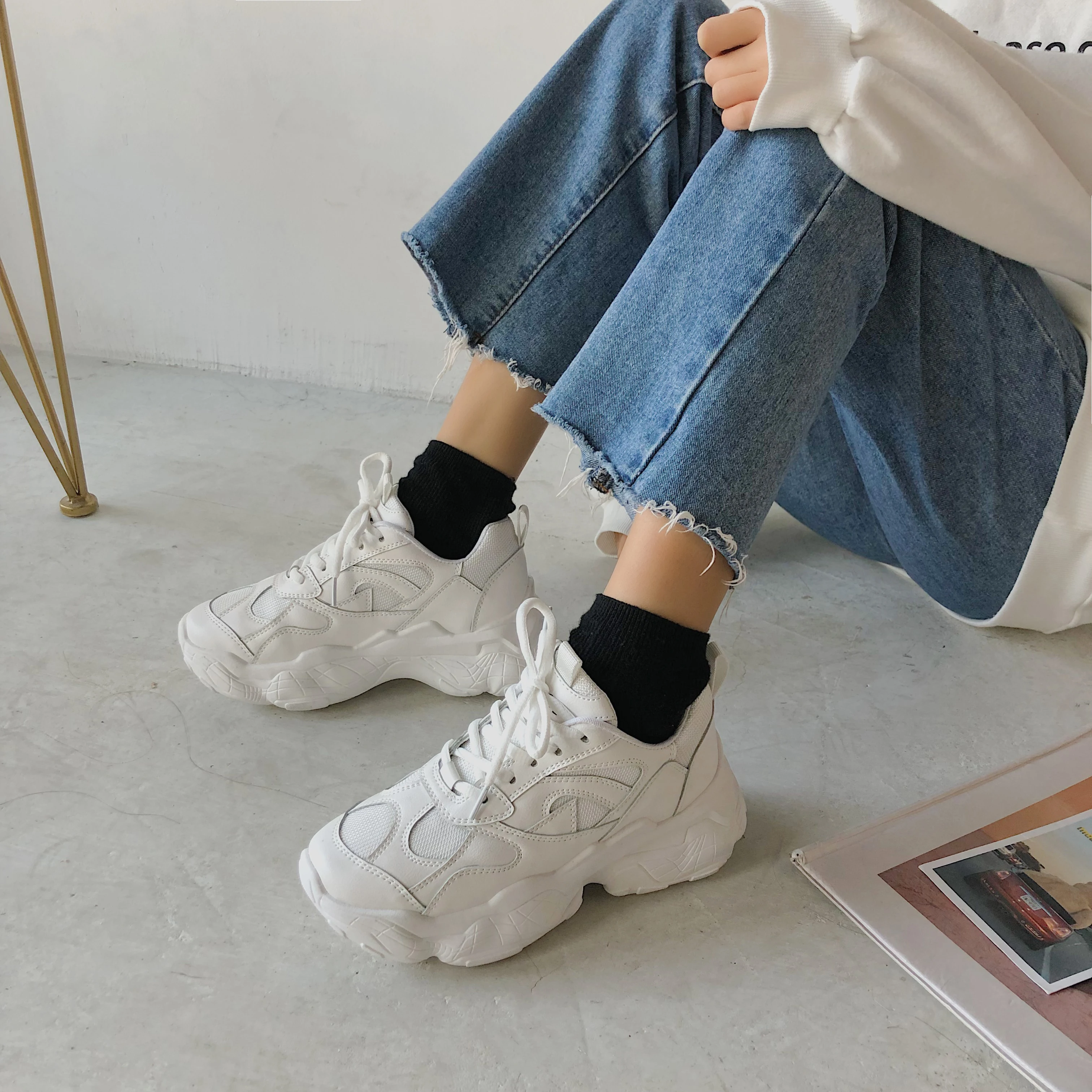 Кроссовки на платформе женские высокие повседневная обувь танкетке