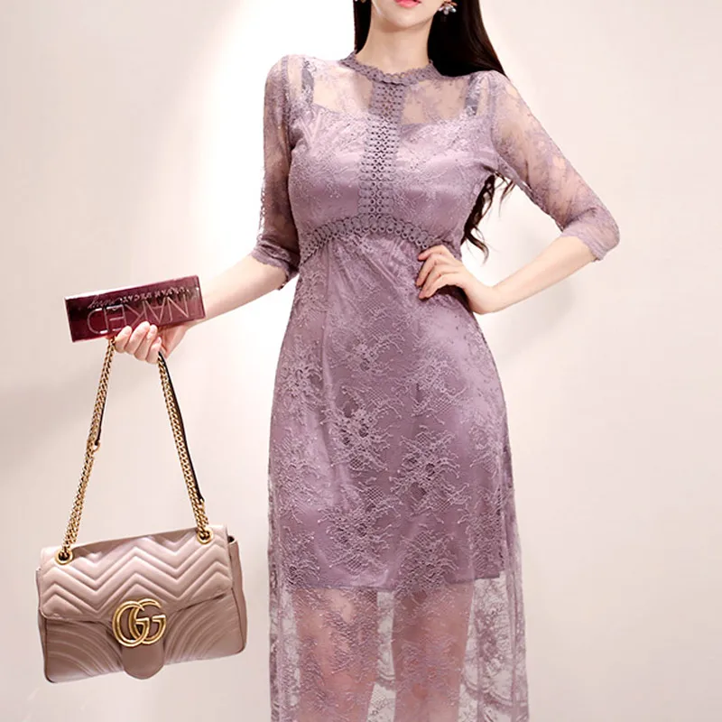 Женское облегающее платье CINESSD шифоновое однотонное с круглым вырезом и длинным