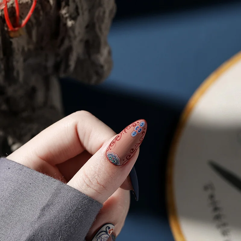 Новое поступление 3D наклейки для ногтей синяя национальная форма клейкие