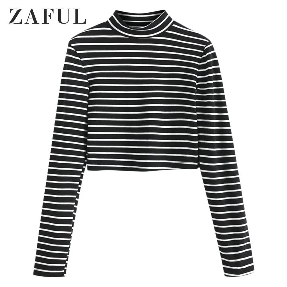 ZAFUL полосатая футболка с высоким воротом длинный рукав свитер Повседневный весна