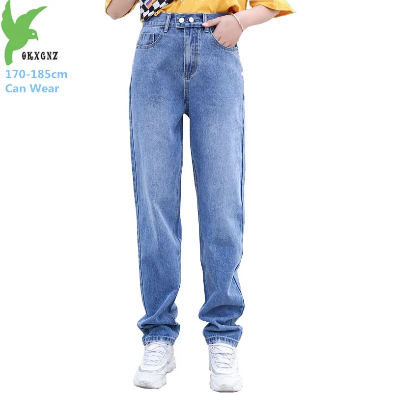 

Женские джинсы оверсайз с высокой талией, весенние джинсовые брюки с эластичным поясом, Свободные повседневные шаровары с высокой талией, м...