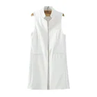 Весенний Блейзер, жилет, пальто, Женский Длинный жилет с воротником-стойкой, черный, белый, темно-синий, с двумя карманами, верхняя одежда, длинный жилет