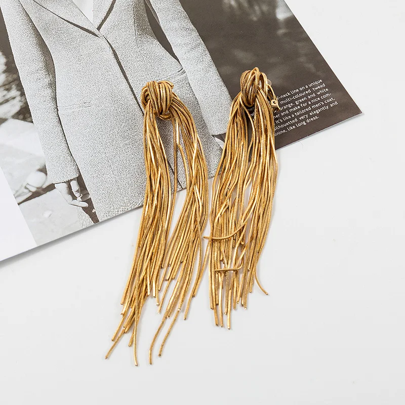 GHIDBK Изысканная Золотая Длинная кисточка многослойная проволока завязанные