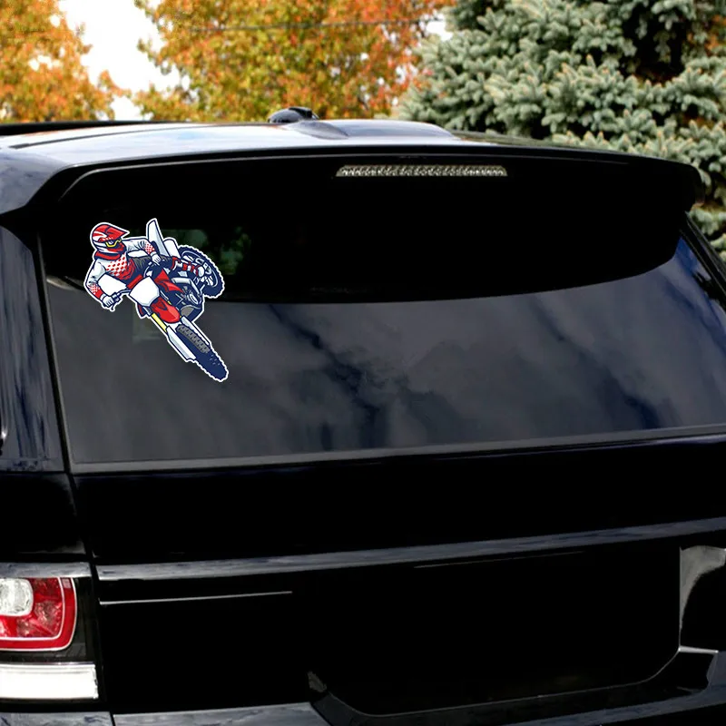 

New Cartoon Motocross Rider Doing Jumping Car Sticker Vinyl Auto Car Window Car Decals PVC 13cm*12cm