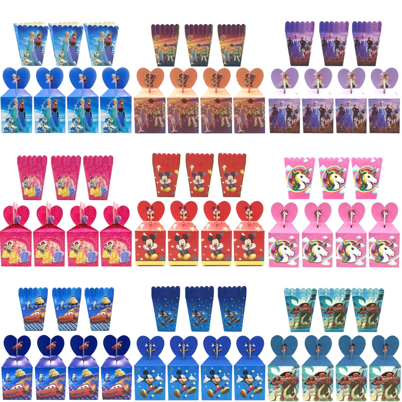 

Frozen Minnie Mouse Party Supplies Candy+popcorn Box Baby Shower Birthday Party Decor Cartoon Kids Birthday Paper Gift Boxes