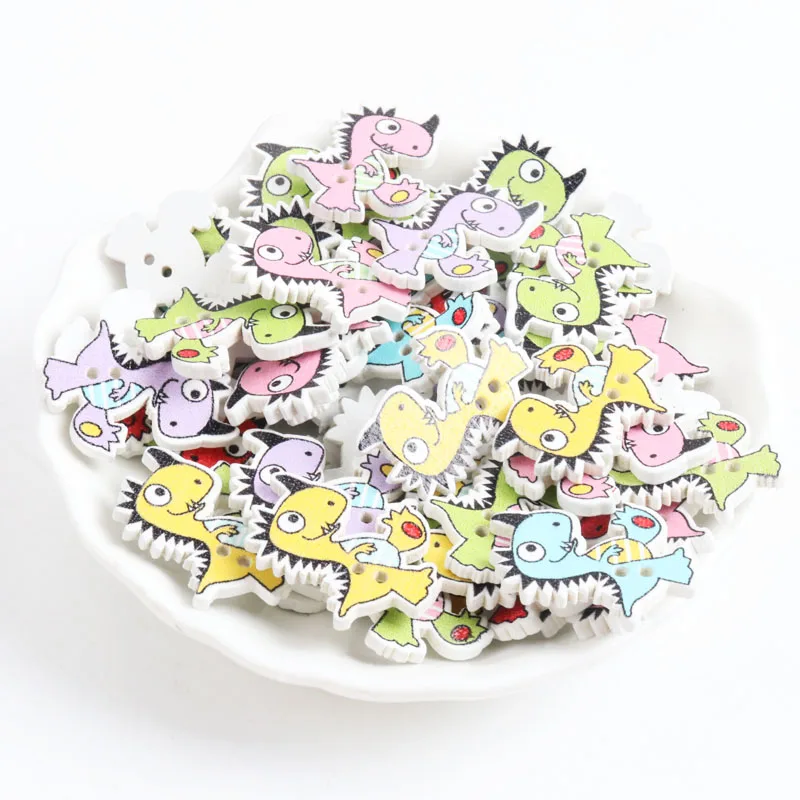 Деревянные пуговицы в форме мультяшного динозавра с животными 2 отверстия