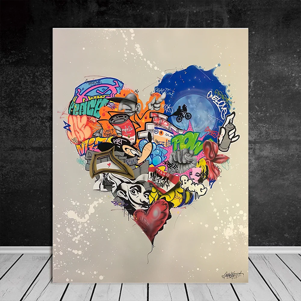 

Graffiti Heart Balloon Canvas Painting Wall Art Print Poster Picture Decor Graffiti Wall Painting Living Room Home Decoration