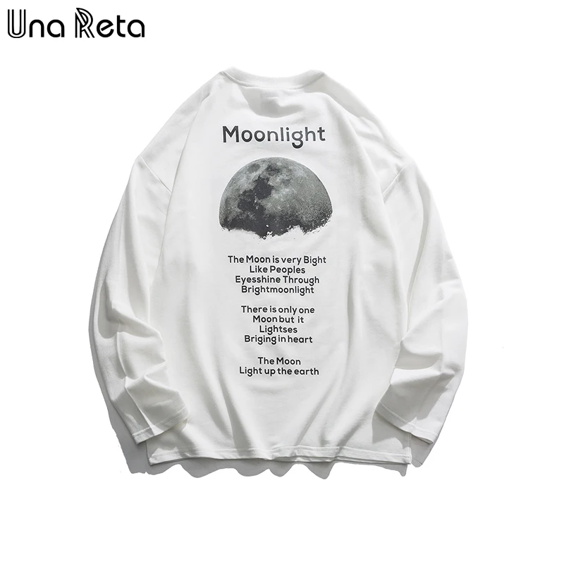 Мужская футболка Una Reta хлопковая Футболка в стиле хип-хоп с принтом Moon и длинными