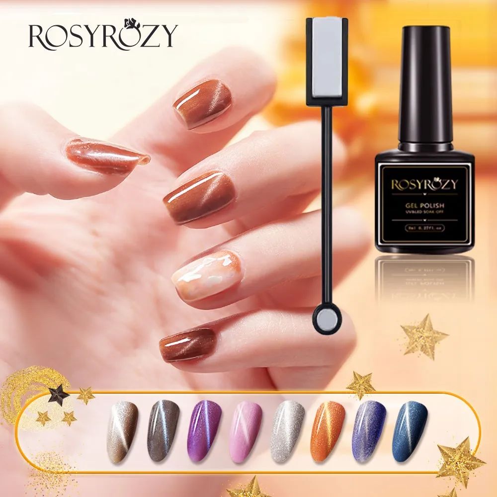 

RosyRozy Cat Eye Nail Polish Laser Magnetic Glittering Bright Varnish Paint Base and Top Coat UV Lacquer Manicure Curable 8ml