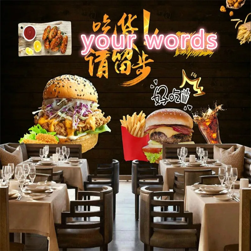 Объемная настенная бумага с изображением гамбургеров на заказ черный фон для