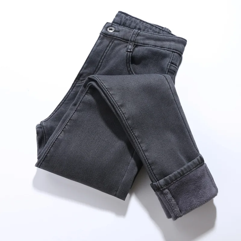 

Skinny Jeans Women Winter Warm Thickening Fleeces Jean Pants Solid Blue Hot Jeans Female Gray Denim Trousers Plus Size P9150