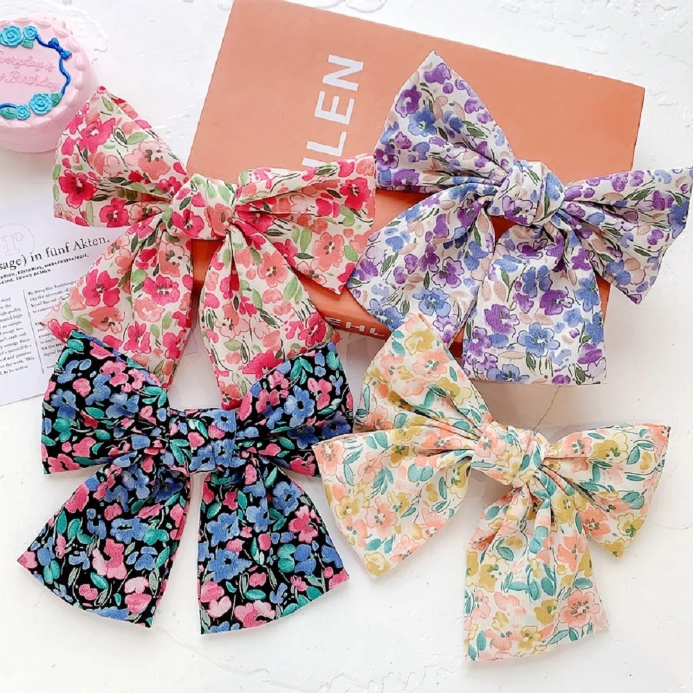 

Fashion New Big Bow Knotted Spring Hair Clip Ladies Chiffon Handmade Printing Hairpin Hair Accessories