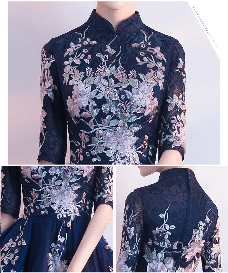 Женское вечернее платье Ципао в стиле ретро традиционное китайское темно-синего