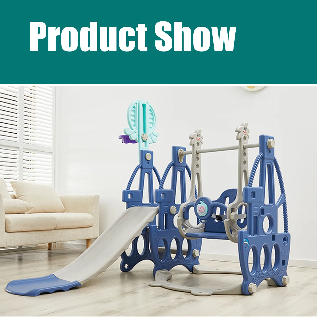 Детская горка и качели 4-в-1 комбинированная комнатная площадка детский сад
