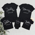 Семейная одежда с забавным принтом Hello 2022, праздничный наряд, одежда для отца, мамы, детей, футболки, детские комбинезоны, Новогодняя футболка, топы