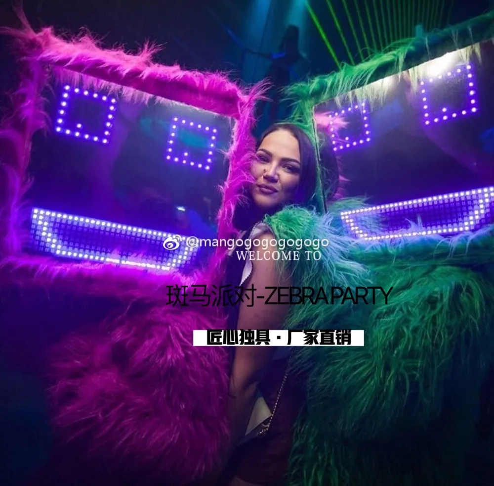 

Головной убор со светодиодной технологией, Меховая куртка, костюм для вечевечерние в джунглях, костюм для представлений ГОГО-шоу, бара, ГОГО-шоу, костюмы для косплея