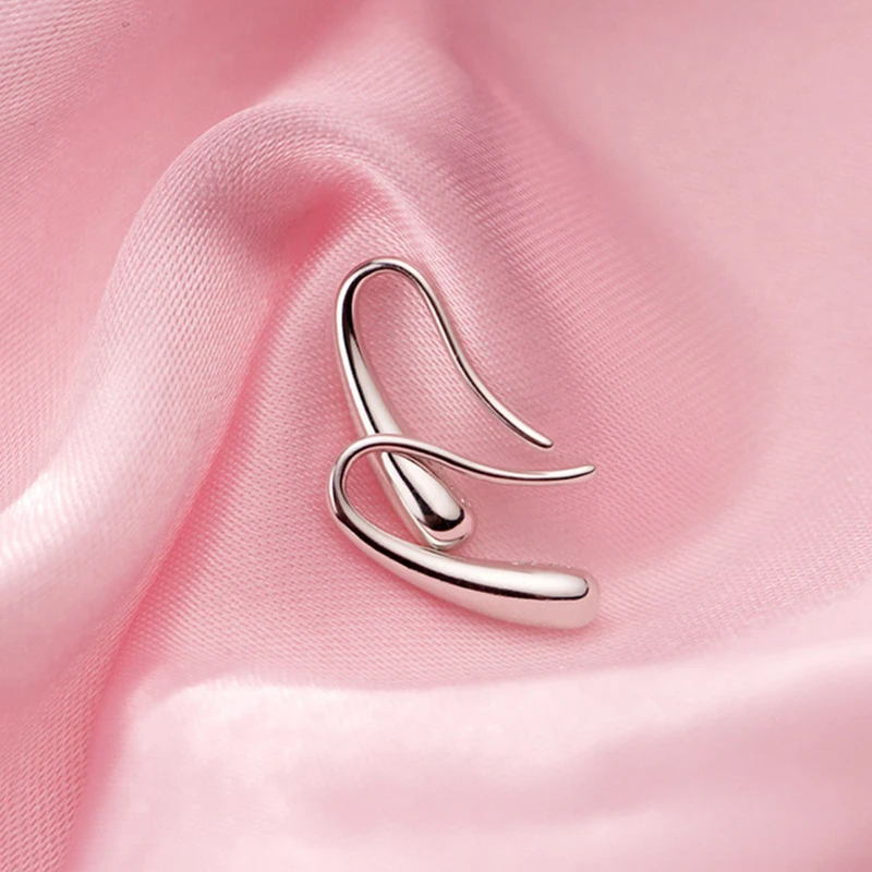 Authentic 100% 925 Sterling Silver Minimalism Smooth Water Drop Tears Dangle Hook Earrings For Women Fashion Jewelry E7347 | Украшения и