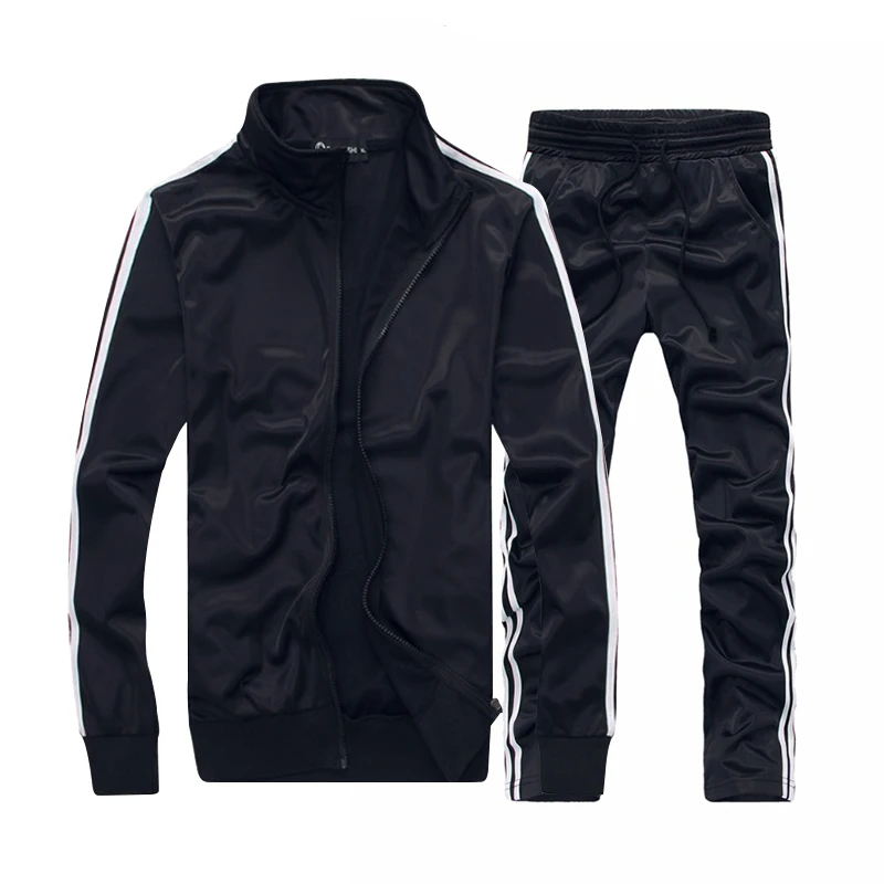 

Sweatshirt Men Tracksuit Men Set Casual Striped Zipper Jacket + Sweatpants 2PCS Stand Collar Fleece Couples Sporting Suit Autumn