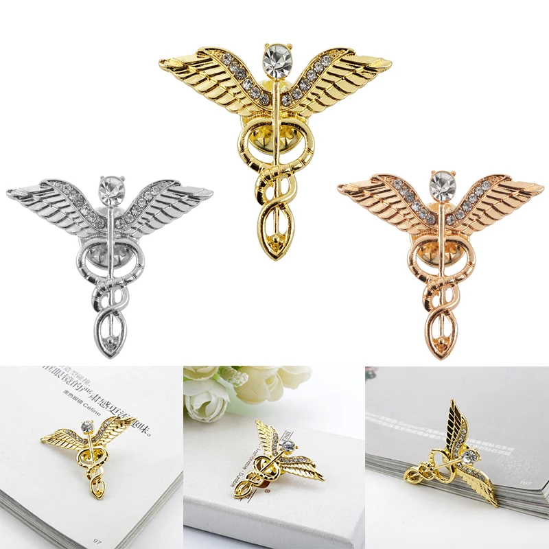 

Fashion Doctor Nurse Creative Angel Wings Snake Crystal Metal Brooches Badge pins Jewelry Gift For Women/Men Lover