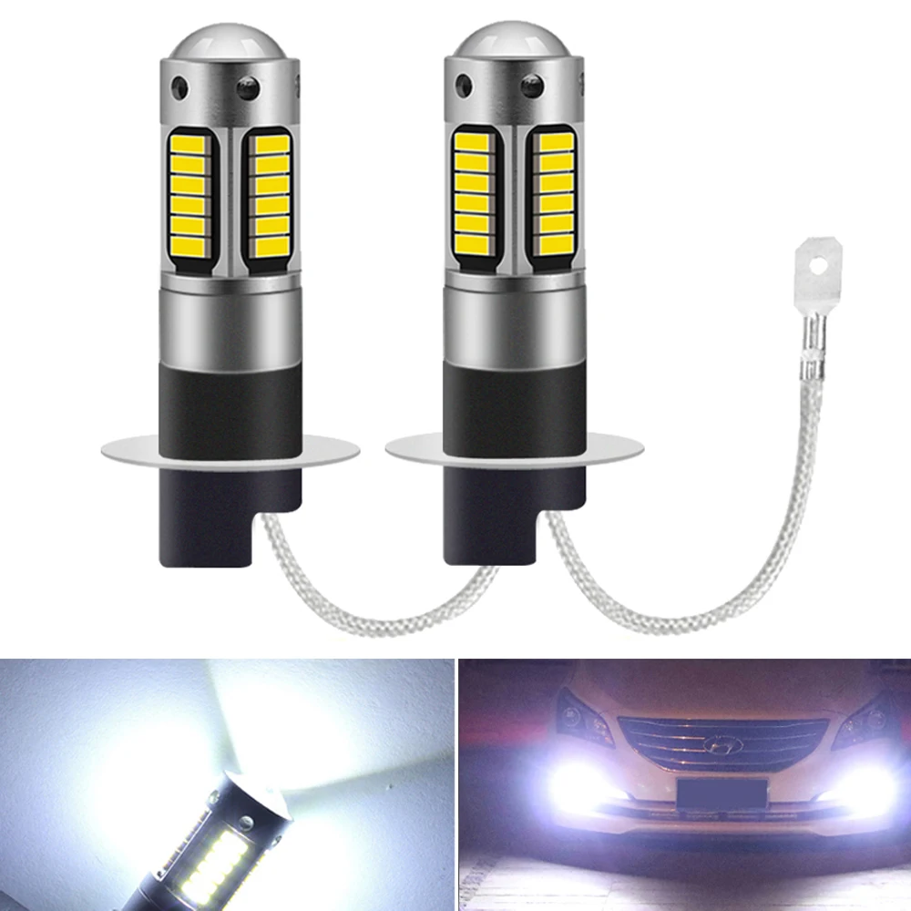 2X H3 H1 светодиодный супер яркий 30 4014SMD Противотуманные фары для автомобиля 12 в 6000 К