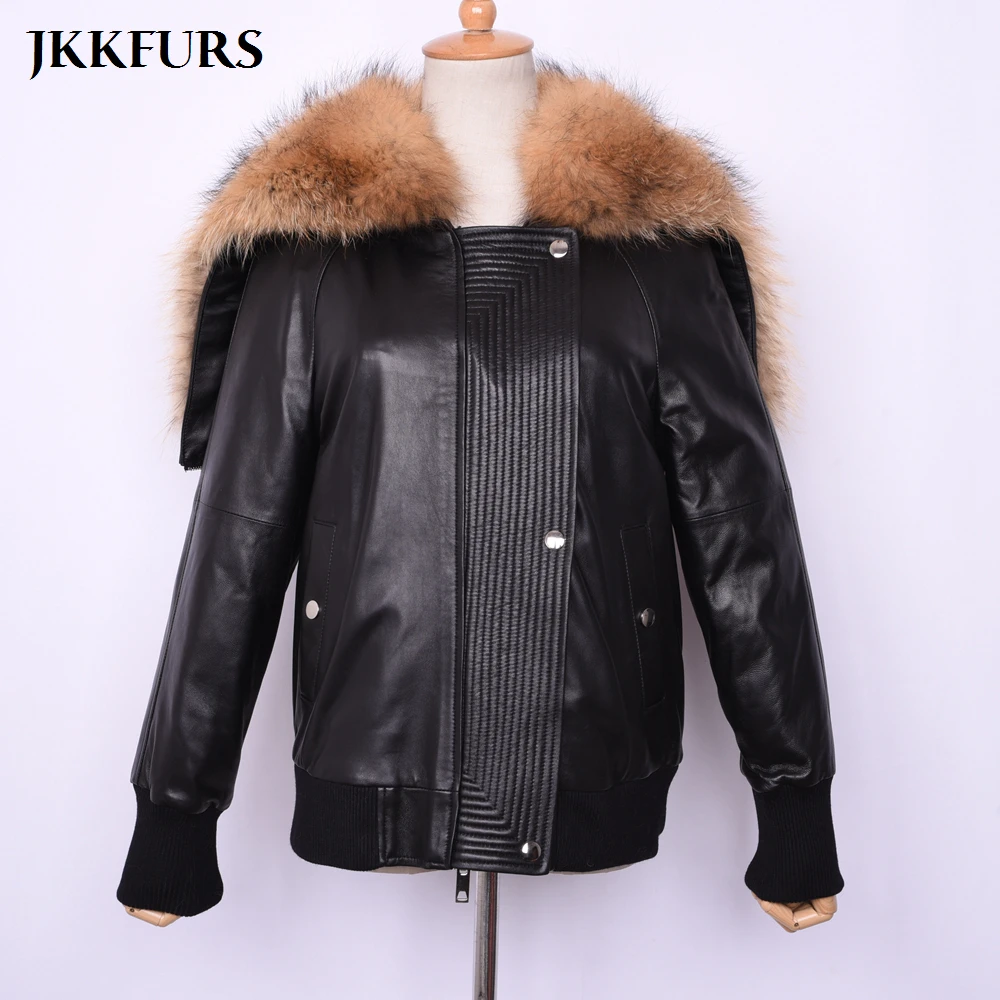 Новое поступление женский модный пуховик из натуральной овечьей кожи куртка с